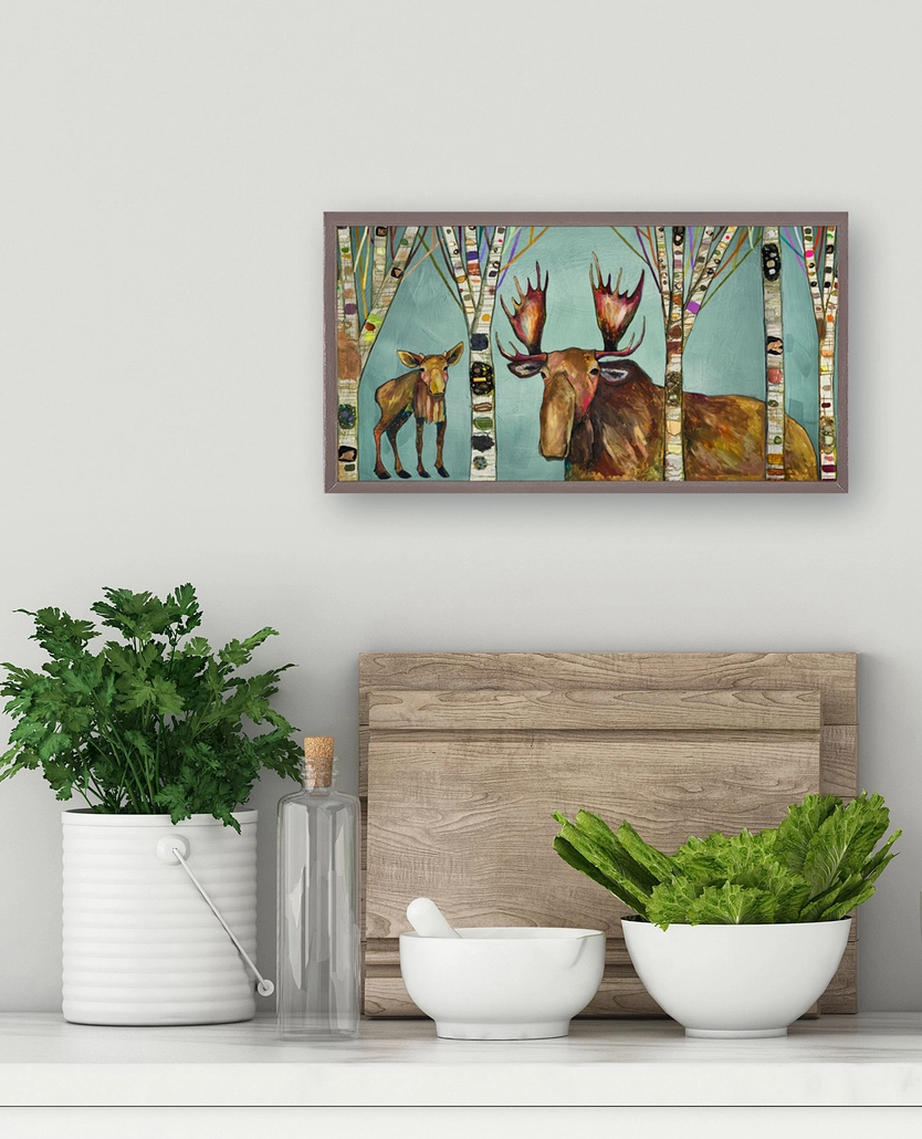 Moose Birch Tree Forest Mini Canvas