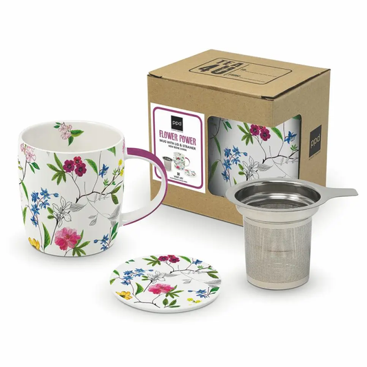 Tea Mug w/Lid & Strainer Flower Power