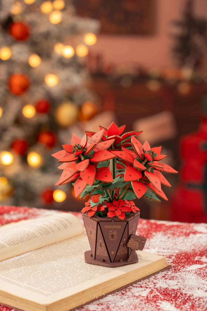 Wooden Puzzle: Poinsettia Christmas DIY Puzzle