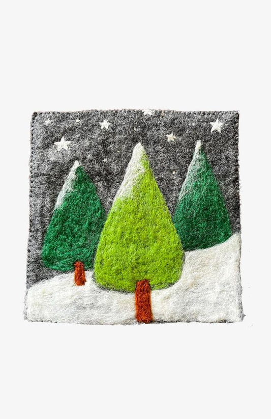 Snowy Trees Felted Wool Trivet
