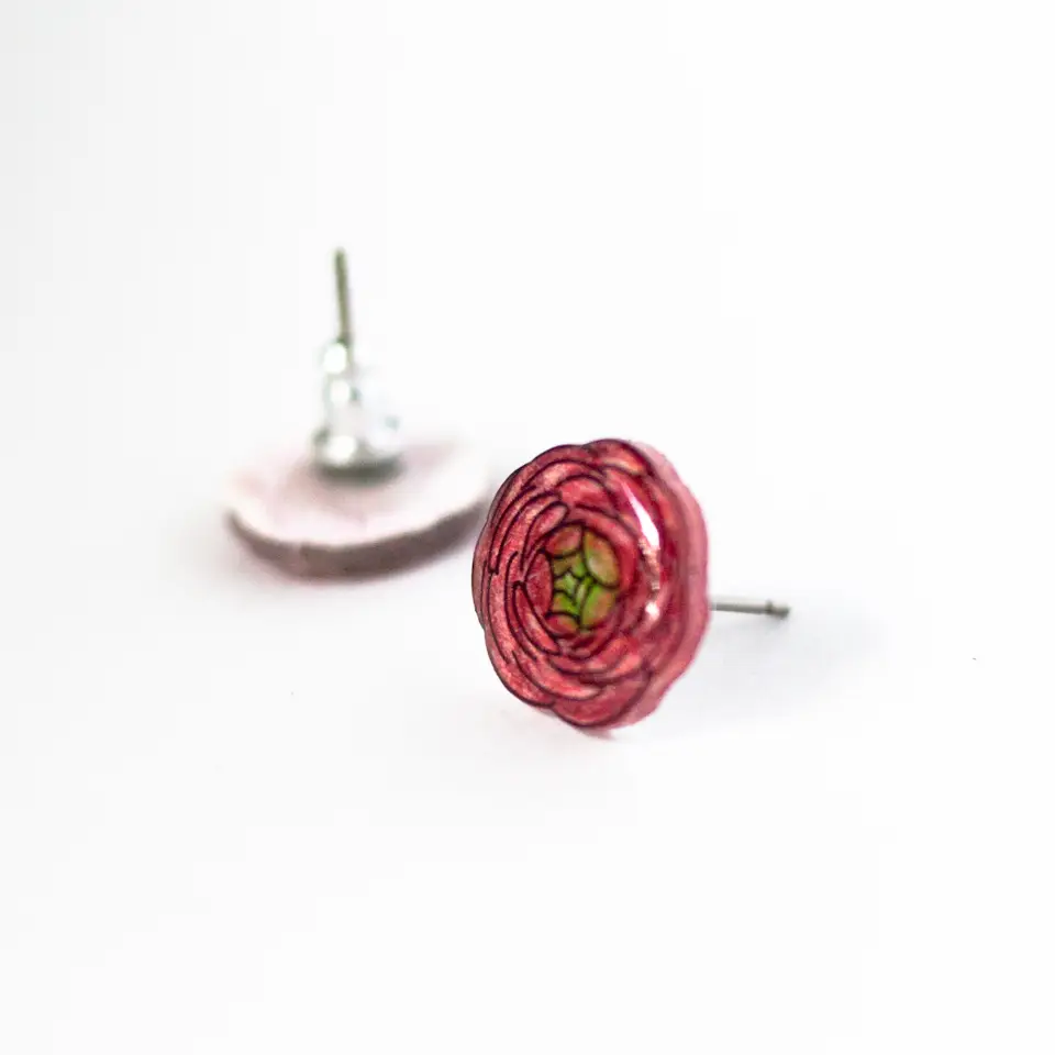 Pink Ranunculus Flower Earrings