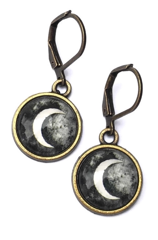 Photo Glass Black Moon Earrings