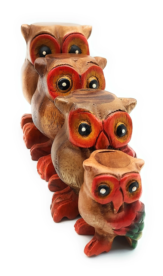 Colorful Wooden Hooting Owl 5"