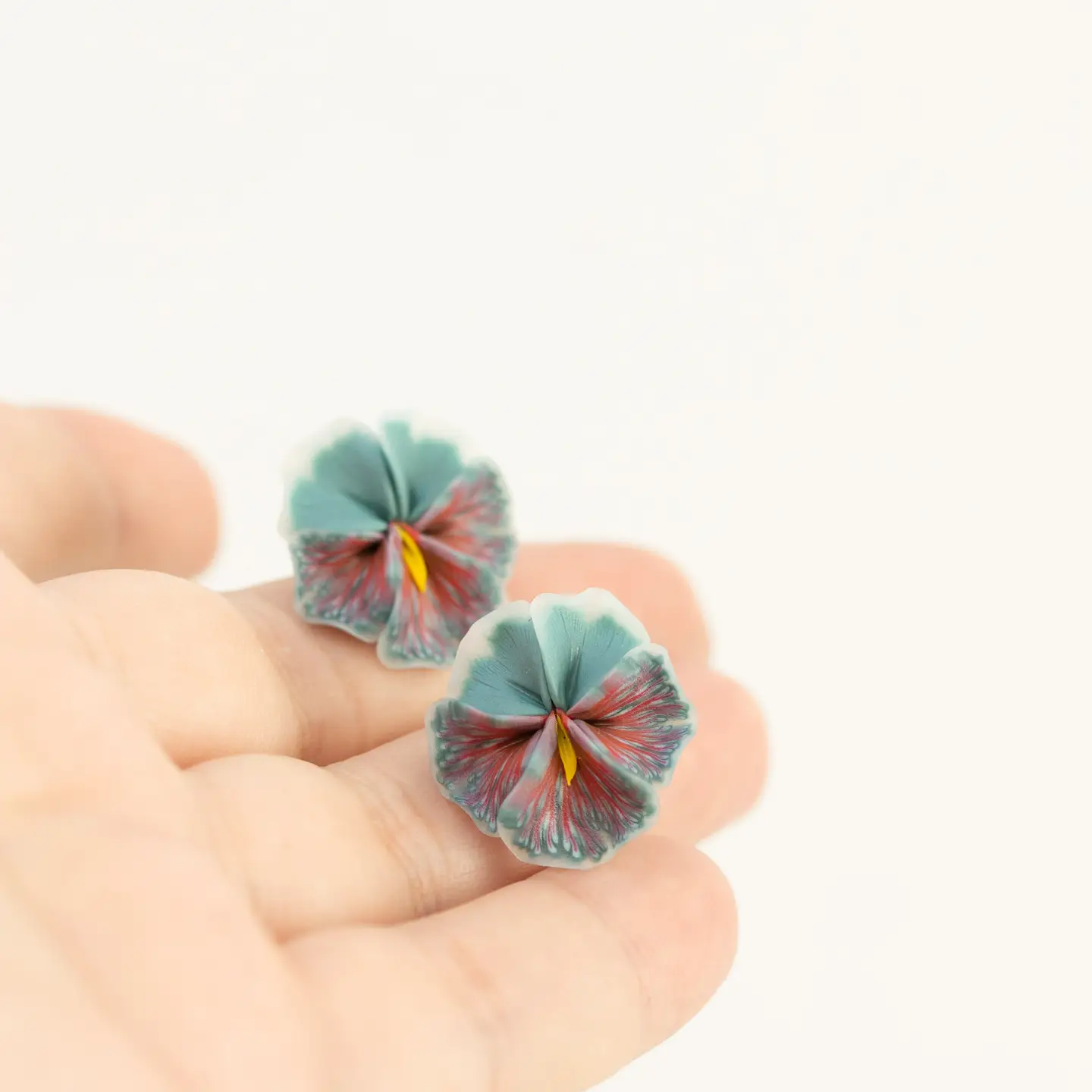 Grey Red Pansy Earrings Stud Earrings - Flower Jewelry