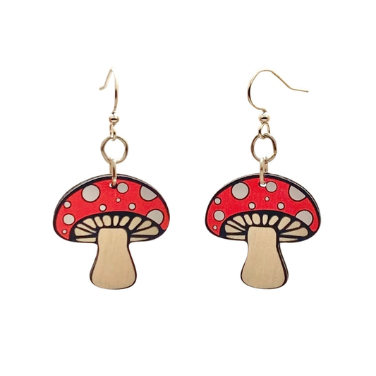 Wooden Earrings - Mushroom