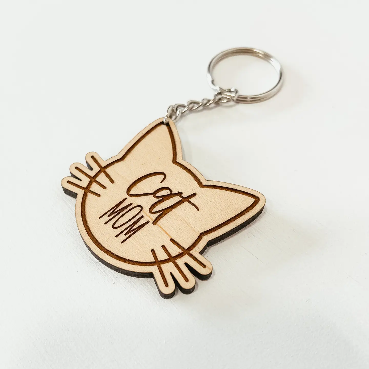 Cat Mom Wooden Keychain