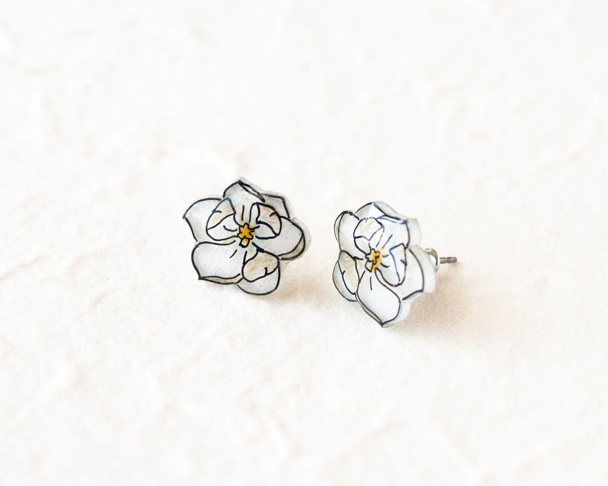 Magnolia Flower Stud Earrings