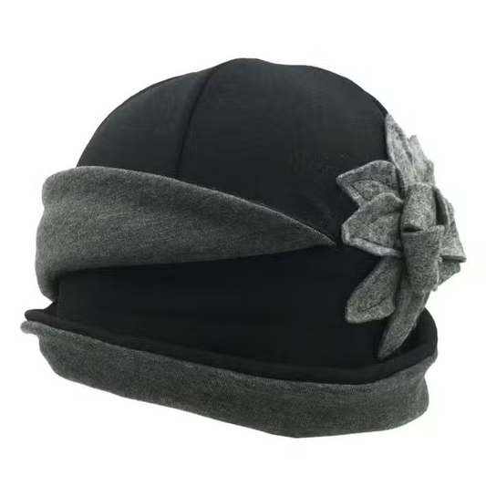 Cloche Hat Midweight-Flower : Black/Grey