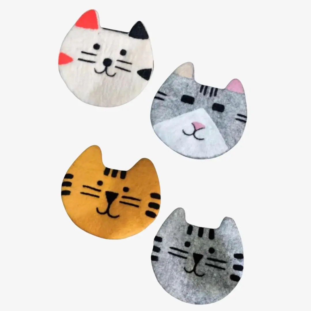 Felted Wool Cat Coasters Set of 4