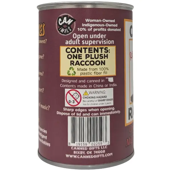 Canned Raccoon Stuffed Animal