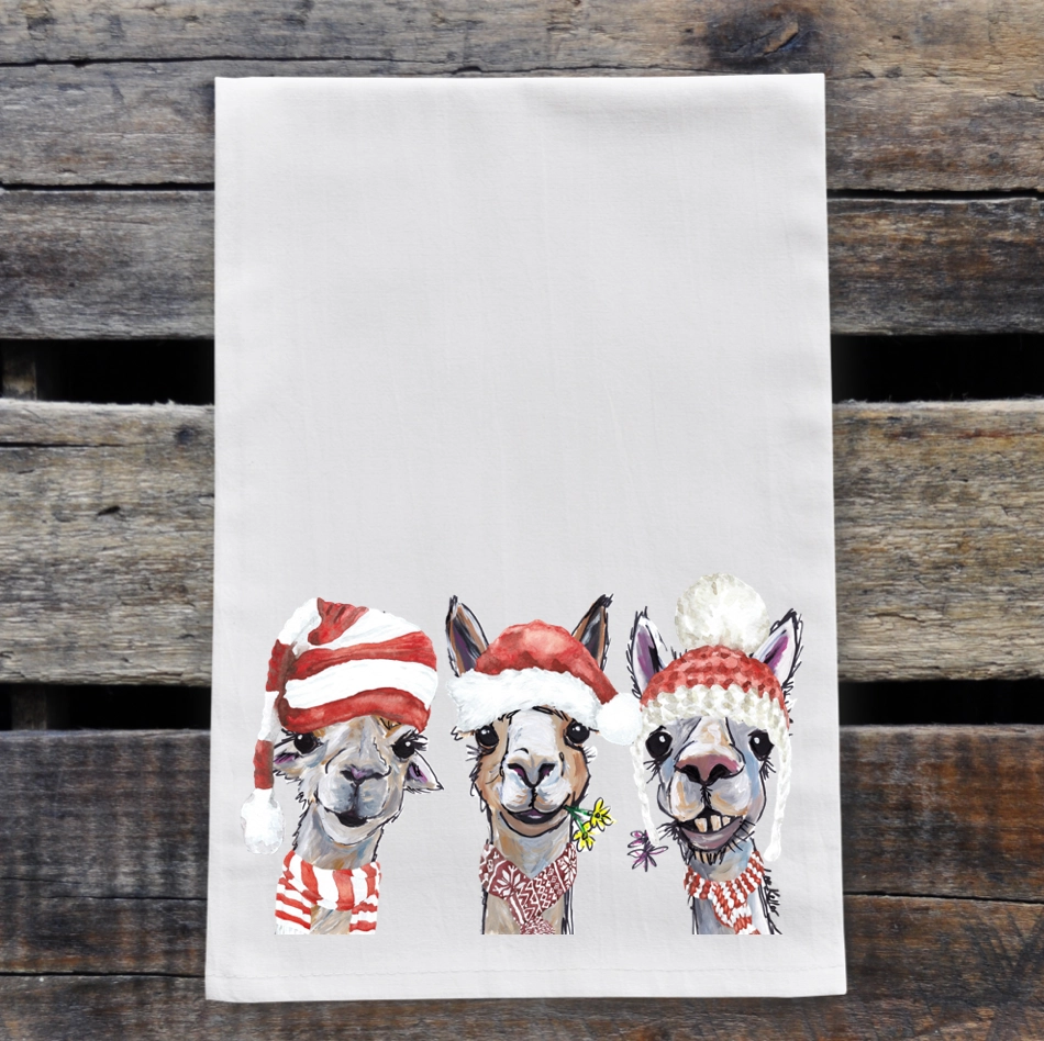 Christmas Tea Towel Alpaca Trio