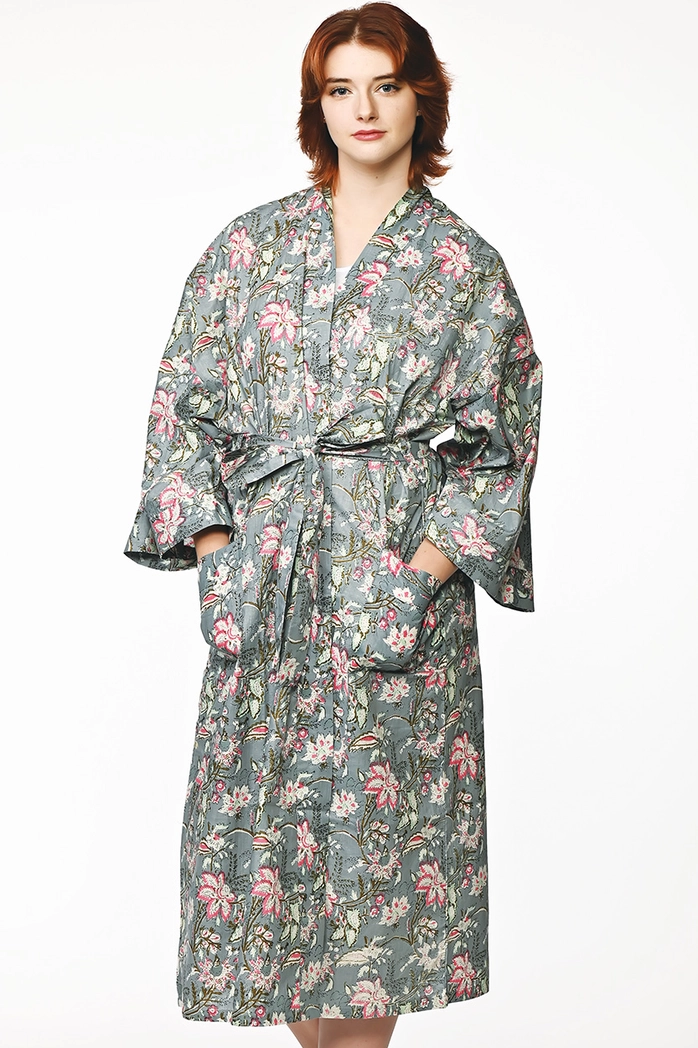 Silver Floral Kimona Robe