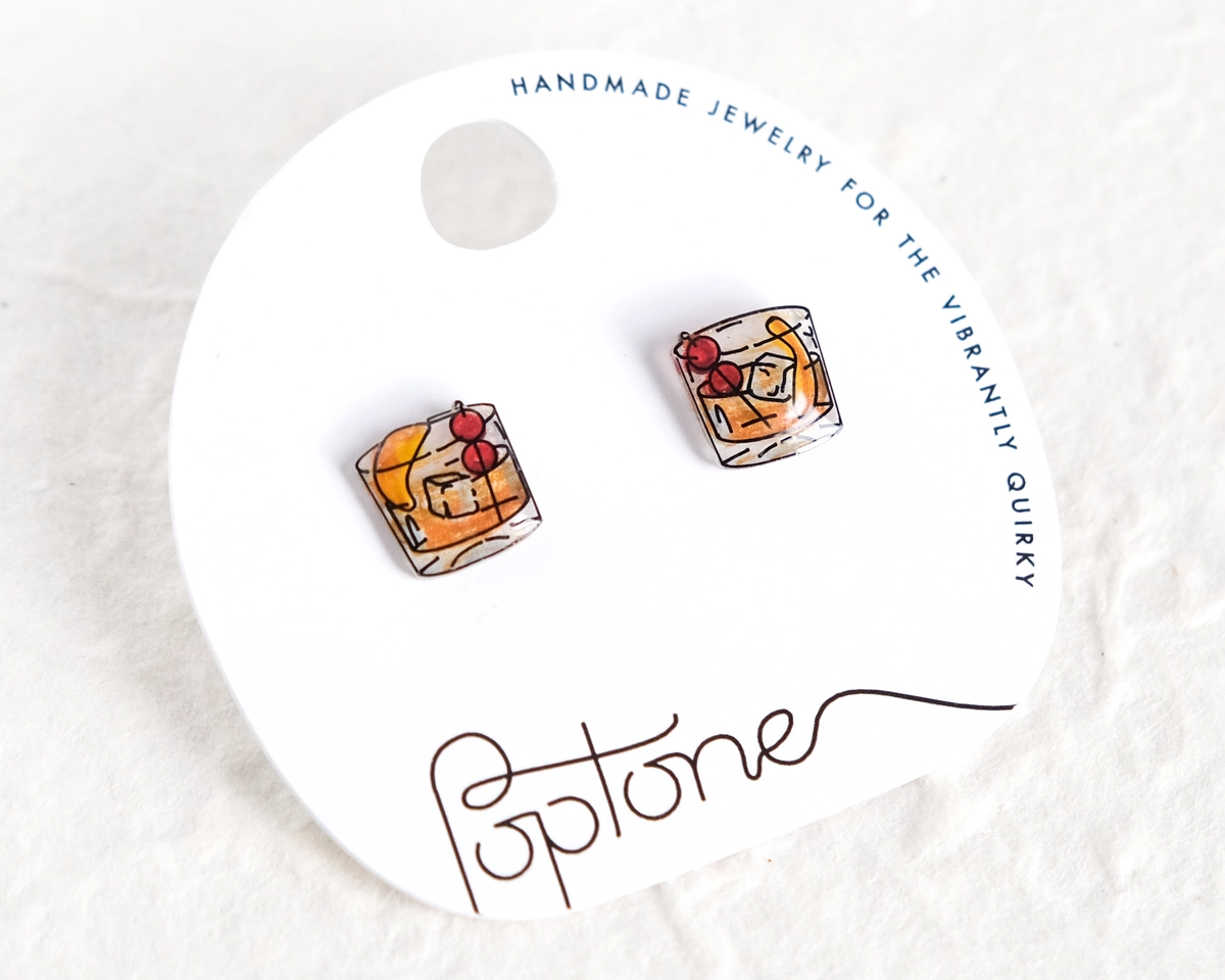 Old Fashioned Cocktail Stud Earrings