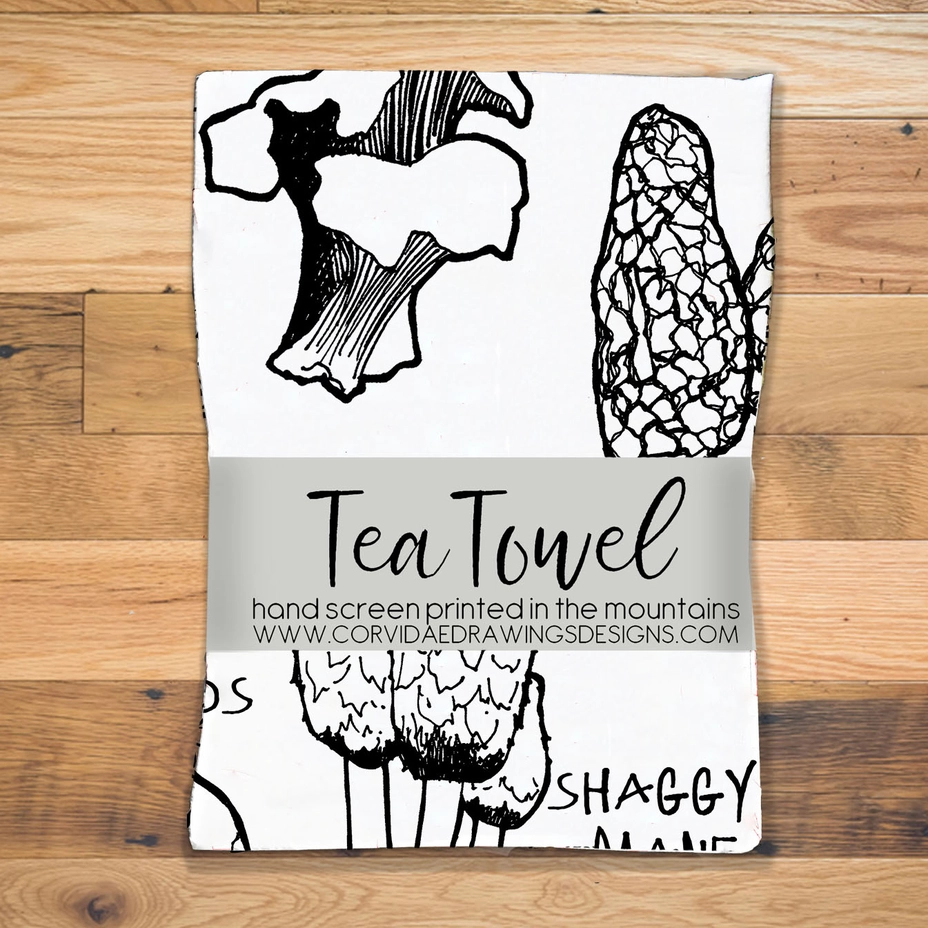 Mushroom BW Tea Towel