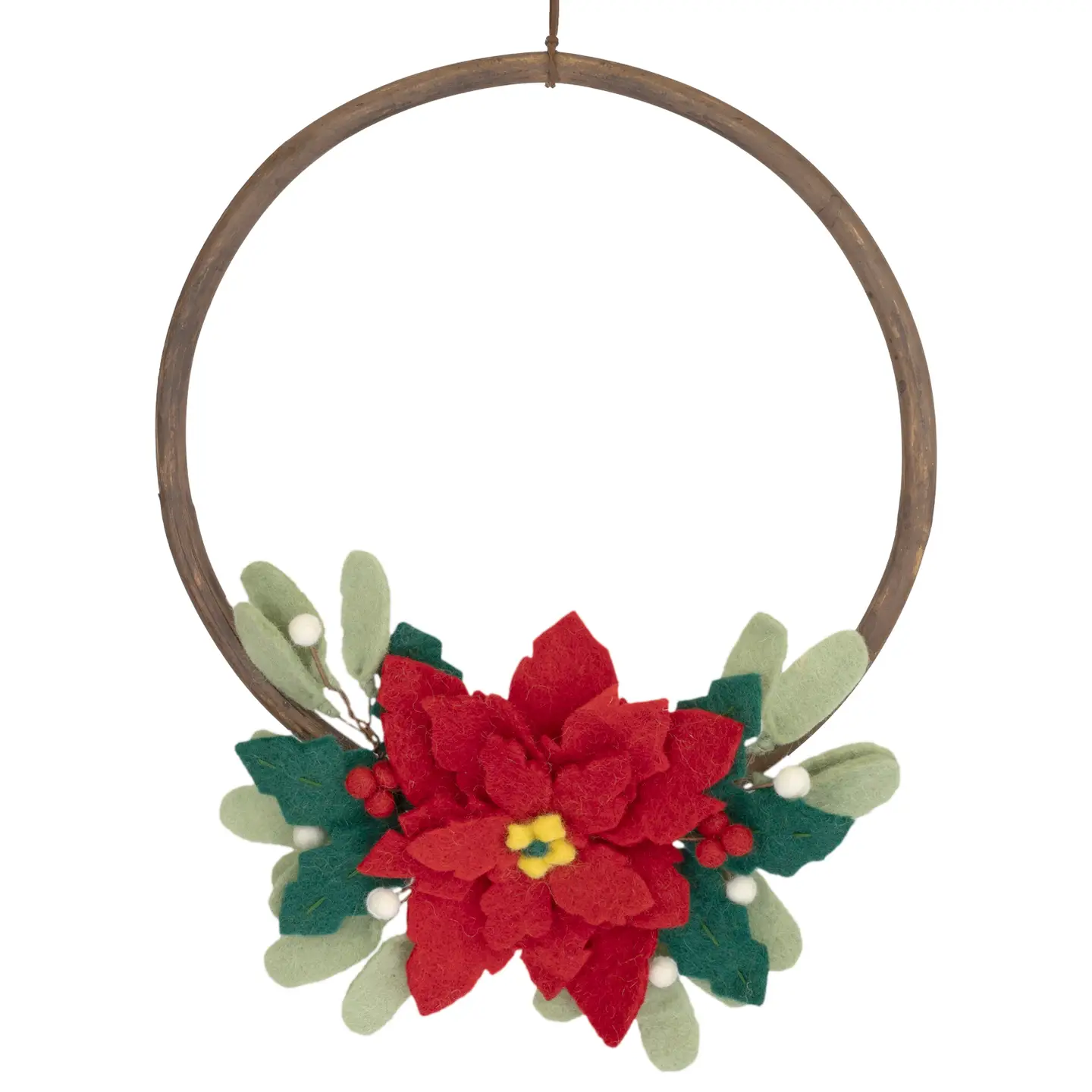 Felted Poinsettia Cane Wreath