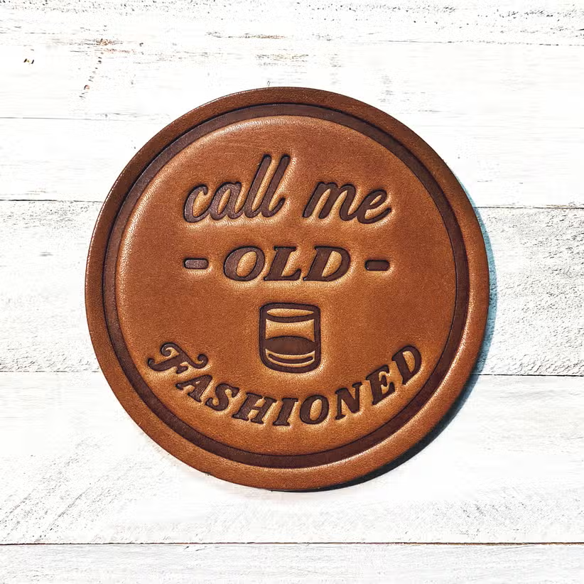 Leather Coaster - Call Me Old F-Fashioned