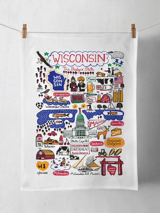 Wisconsin Map Art Tea Towel