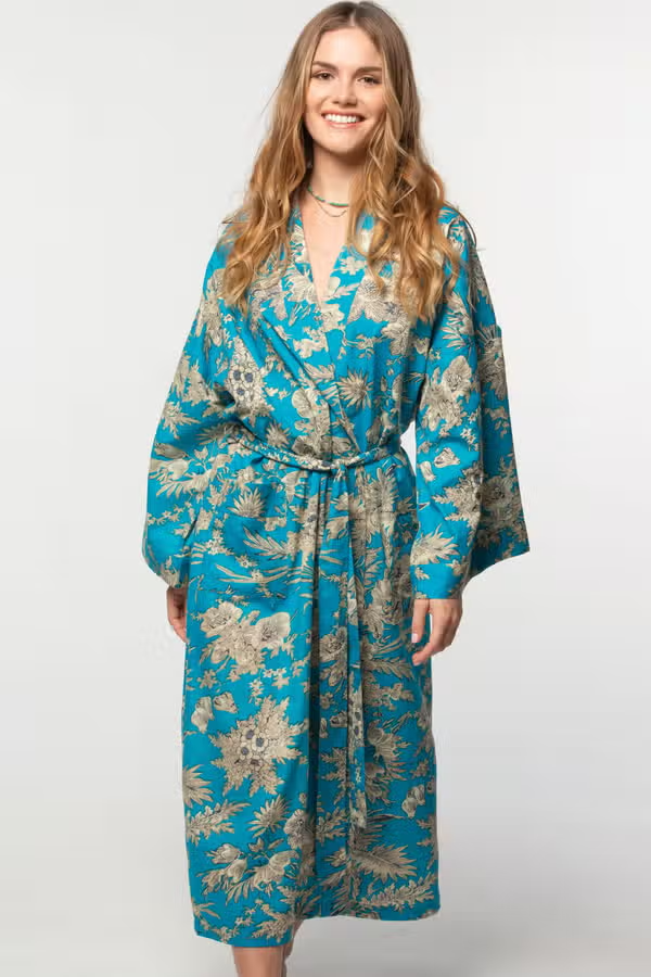 Kimono Robe - Turquoise & Gold