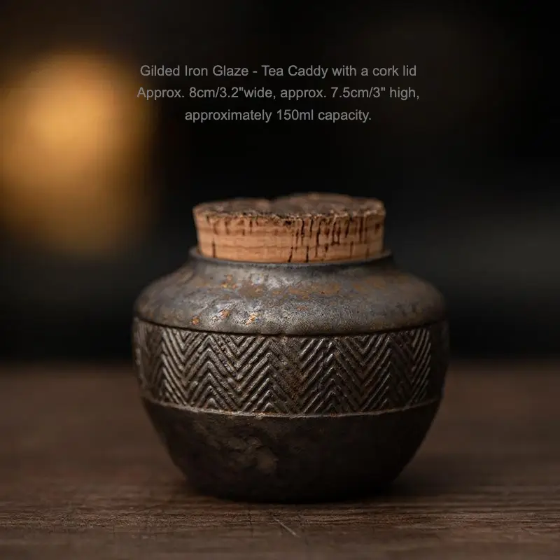 Gilded Iron-Glazed Oak-Lid Tea Caddy