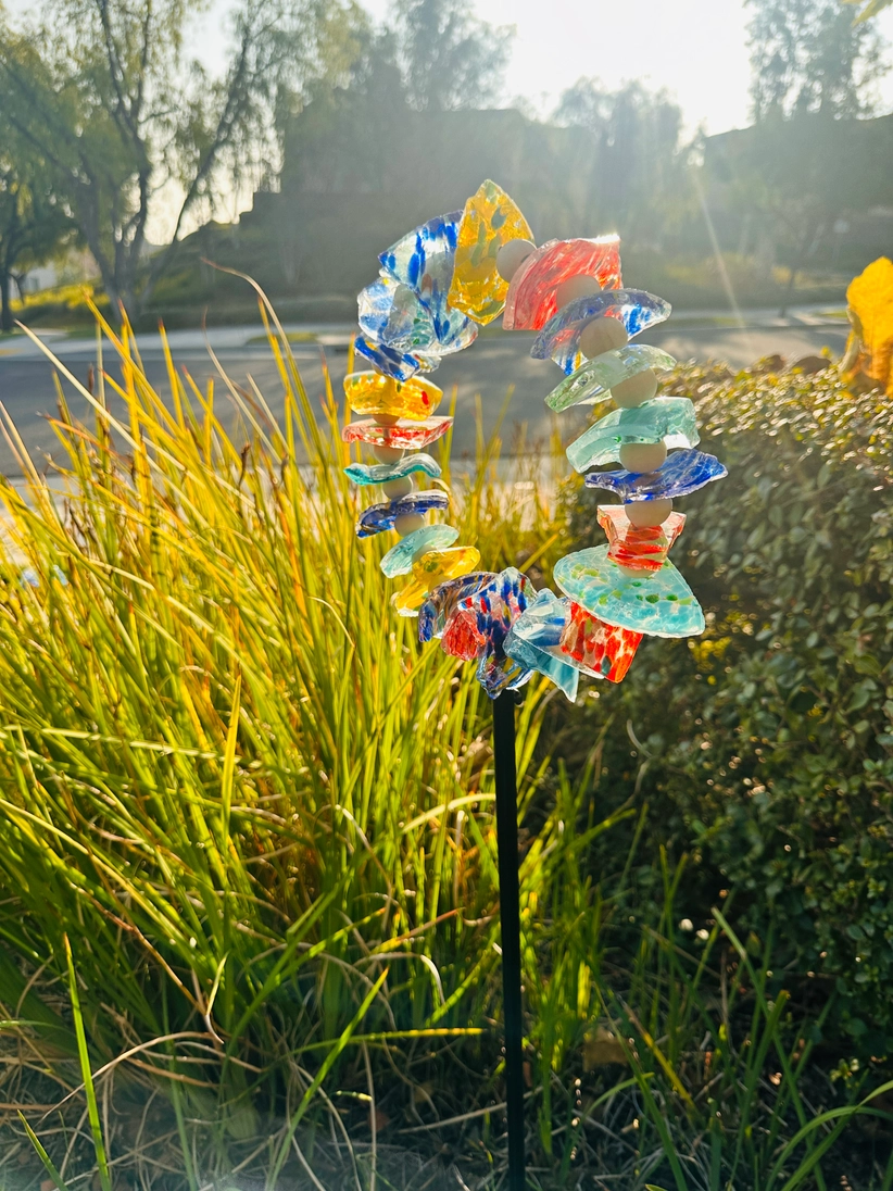 Round Recycled Art Glass Stake