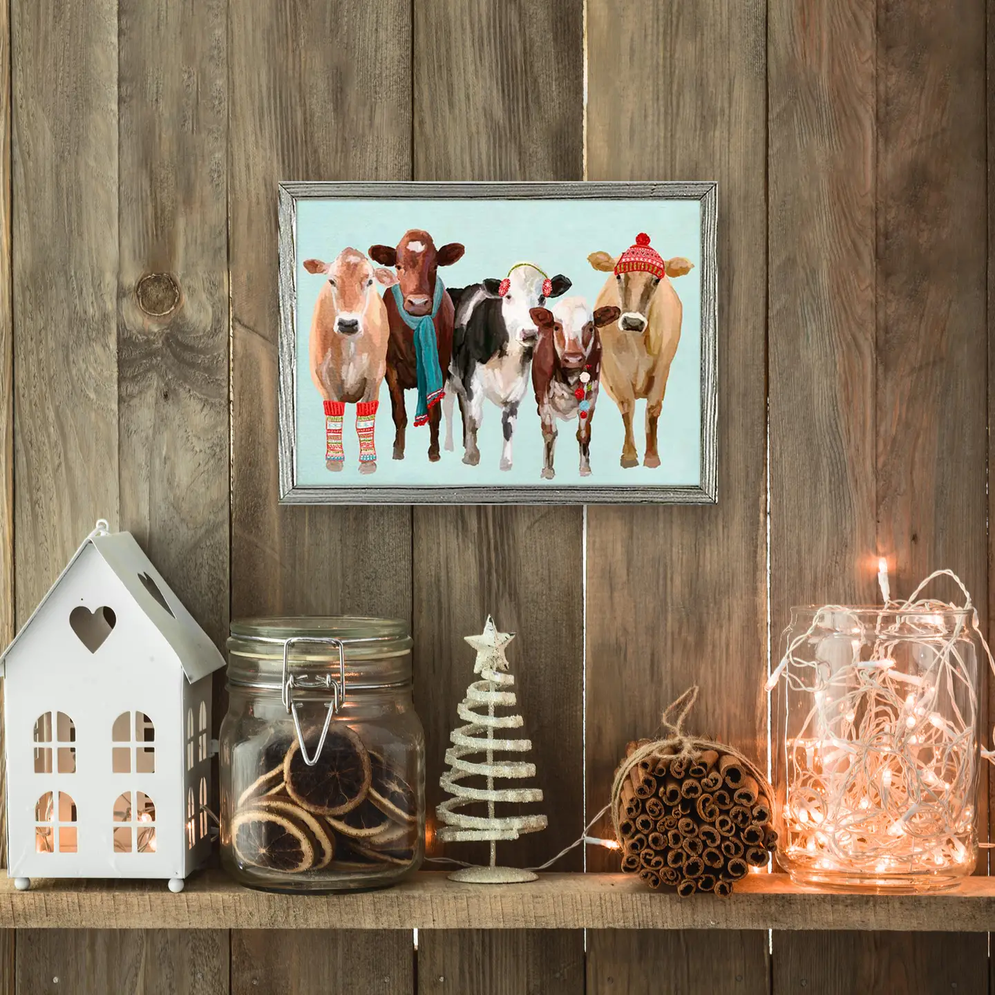 Holiday Festive Cow Club Embellished Mini Canvas