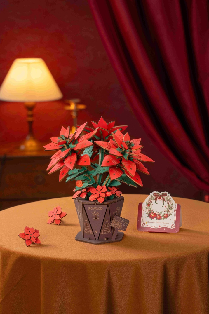 Wooden Puzzle: Poinsettia Christmas DIY Puzzle