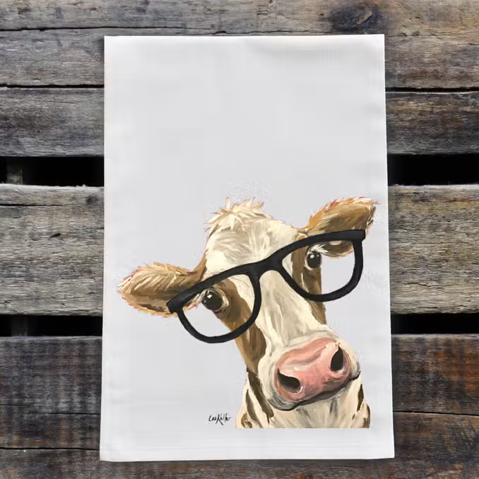 Cow w/ Glasses Kitchen Towel