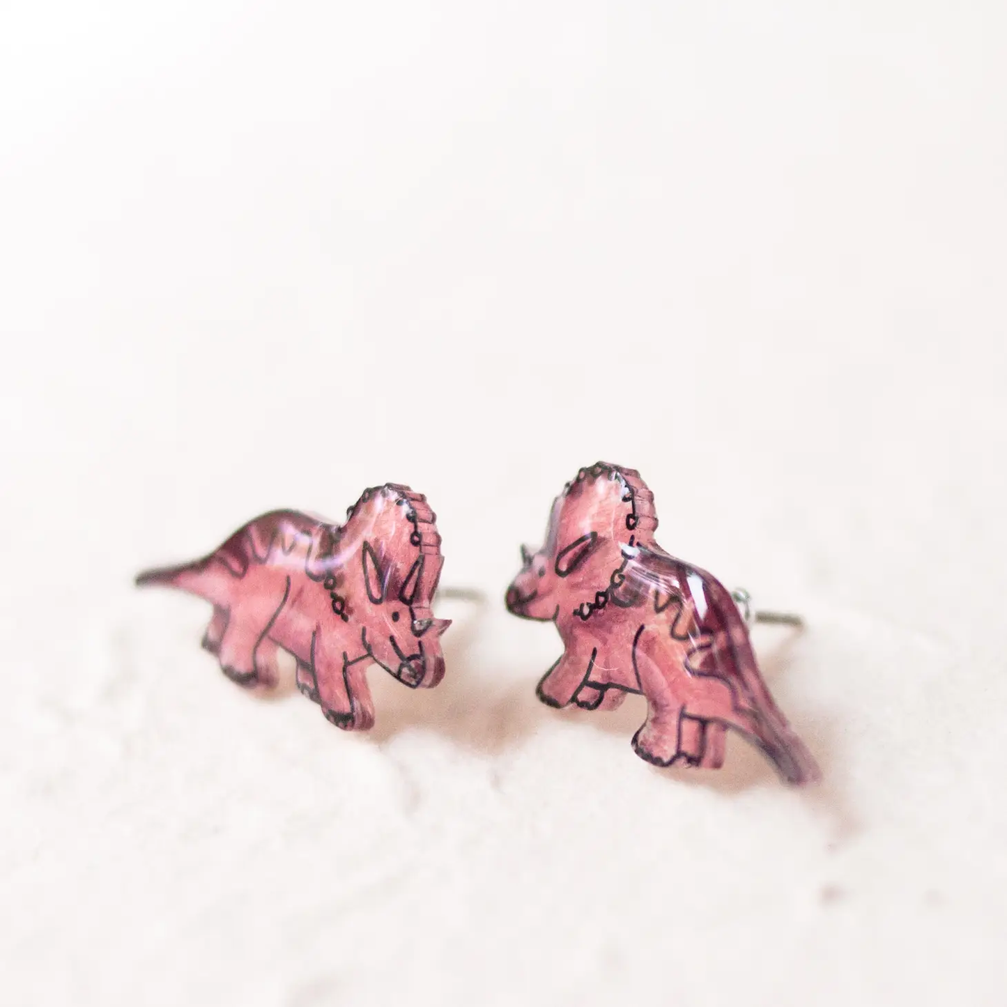 Pink Triceratops Stud Earrings