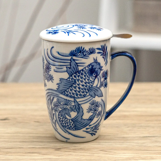 Tea Infuser Mug 15oz Koi Fish