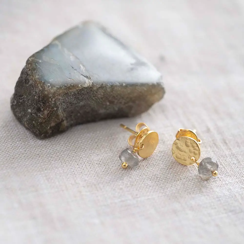 Mini Coin Gemstone Earrings Gold