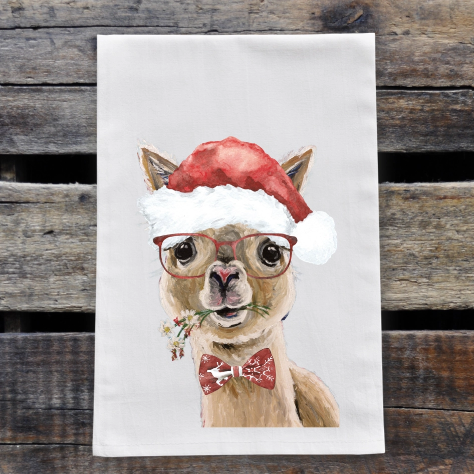 Christmas Tea Towel Holly Alpaca