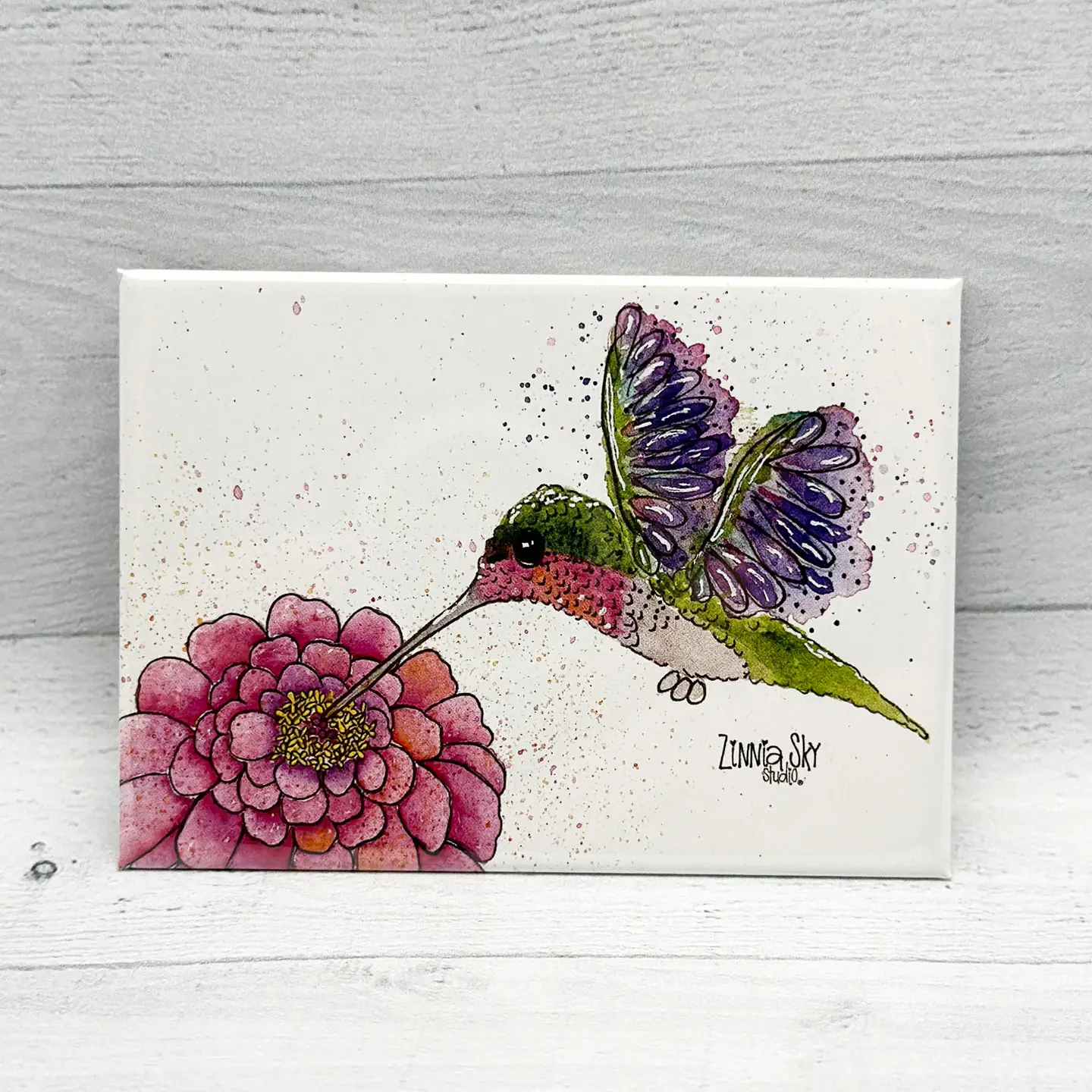 Hummingbird Zinnia Splatter Magnet