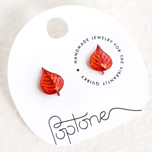 Red Autumn Leaf Stud Earrings