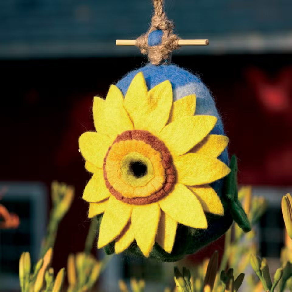 Felted Birdhouse Sunflower