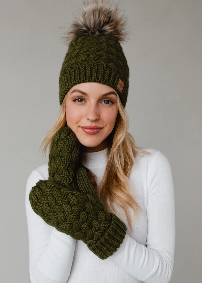 Olive Knit Pom Hat