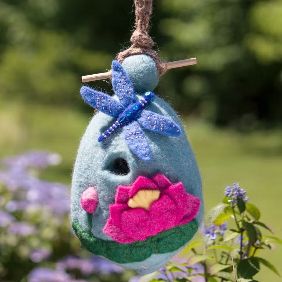 Felted Birdhouse Lotus Dragonfly