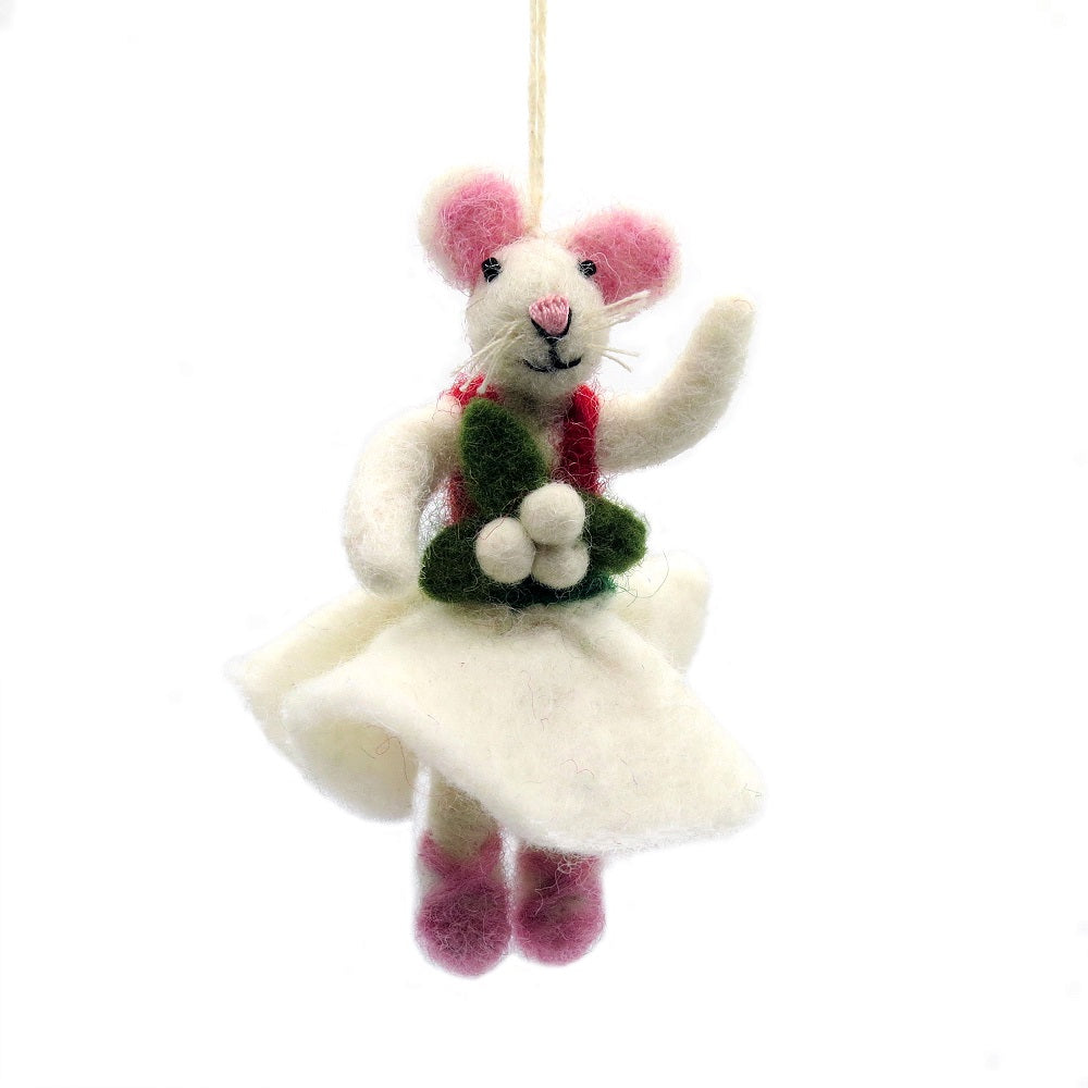 Felted Mouse Lady Dancing Ornament