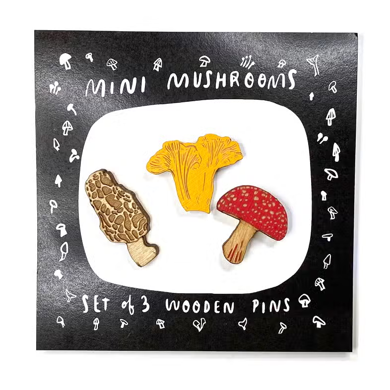 Mini Mushroom Wood Pin Set