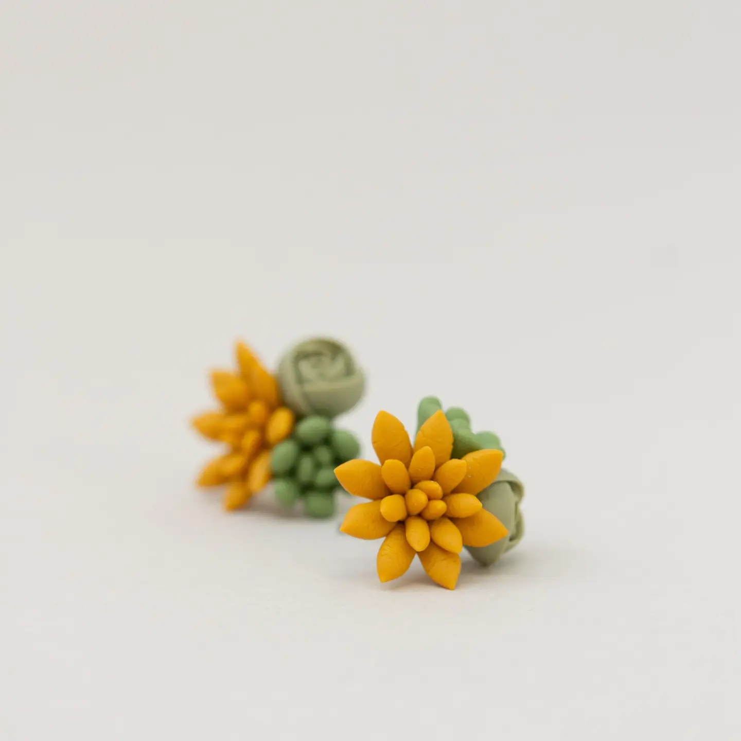 Handmade Succulent and Floral Bouquet Earrings - Orange Green