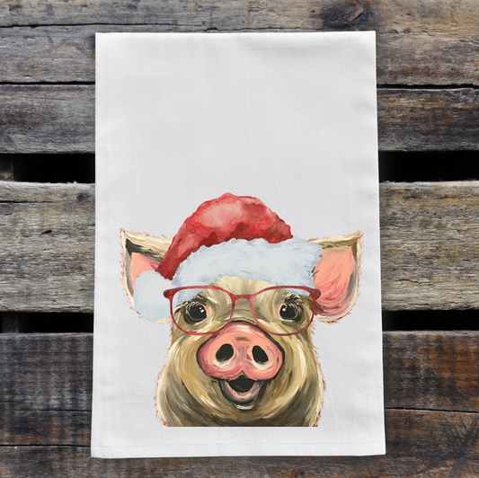 Christmas Pig Tea Towel