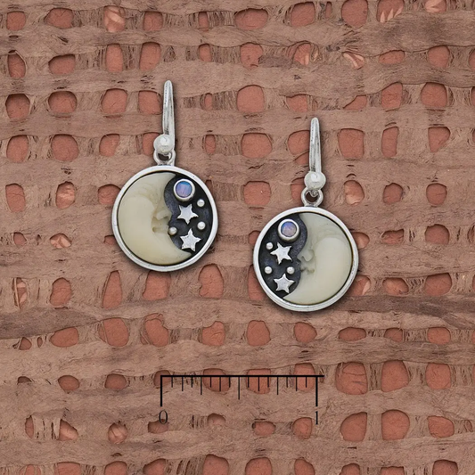 Tagua Half Moon Opal Cab + Stars Earrings