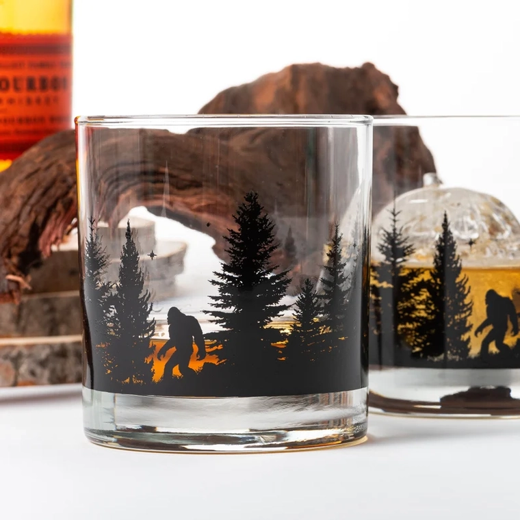 Bigfoot in the Forest Whiskey Glass