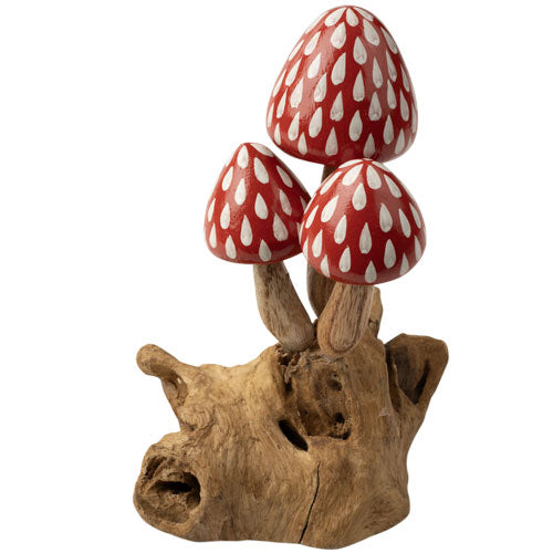 Carved 3 Red Mushrooms Round