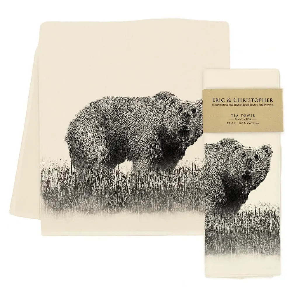 Woodlands Bear in Field Tea Towel