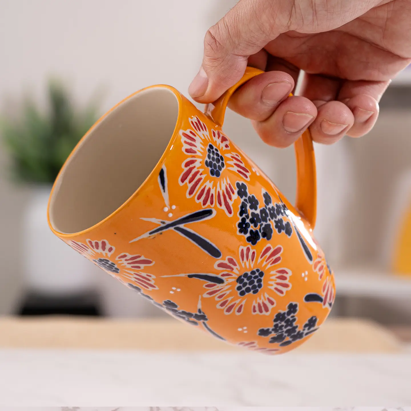 Tea Infuser Mug 15oz Yellow Flower