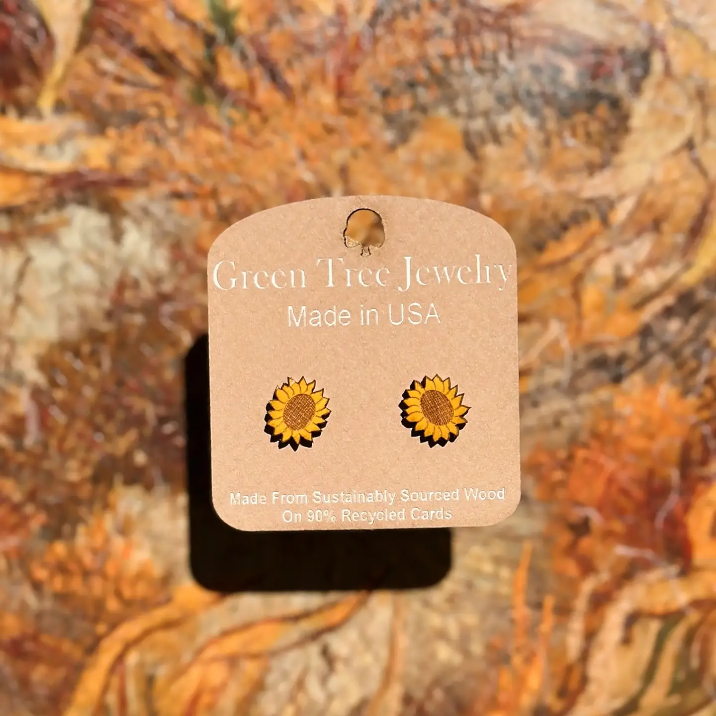 Wooden Earrings Sunflower Studs