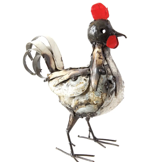 Small Recycled Metal Rooster Sculpture