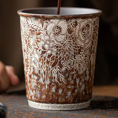 Silver Glaze Handmade Engraved Ceramic Mug