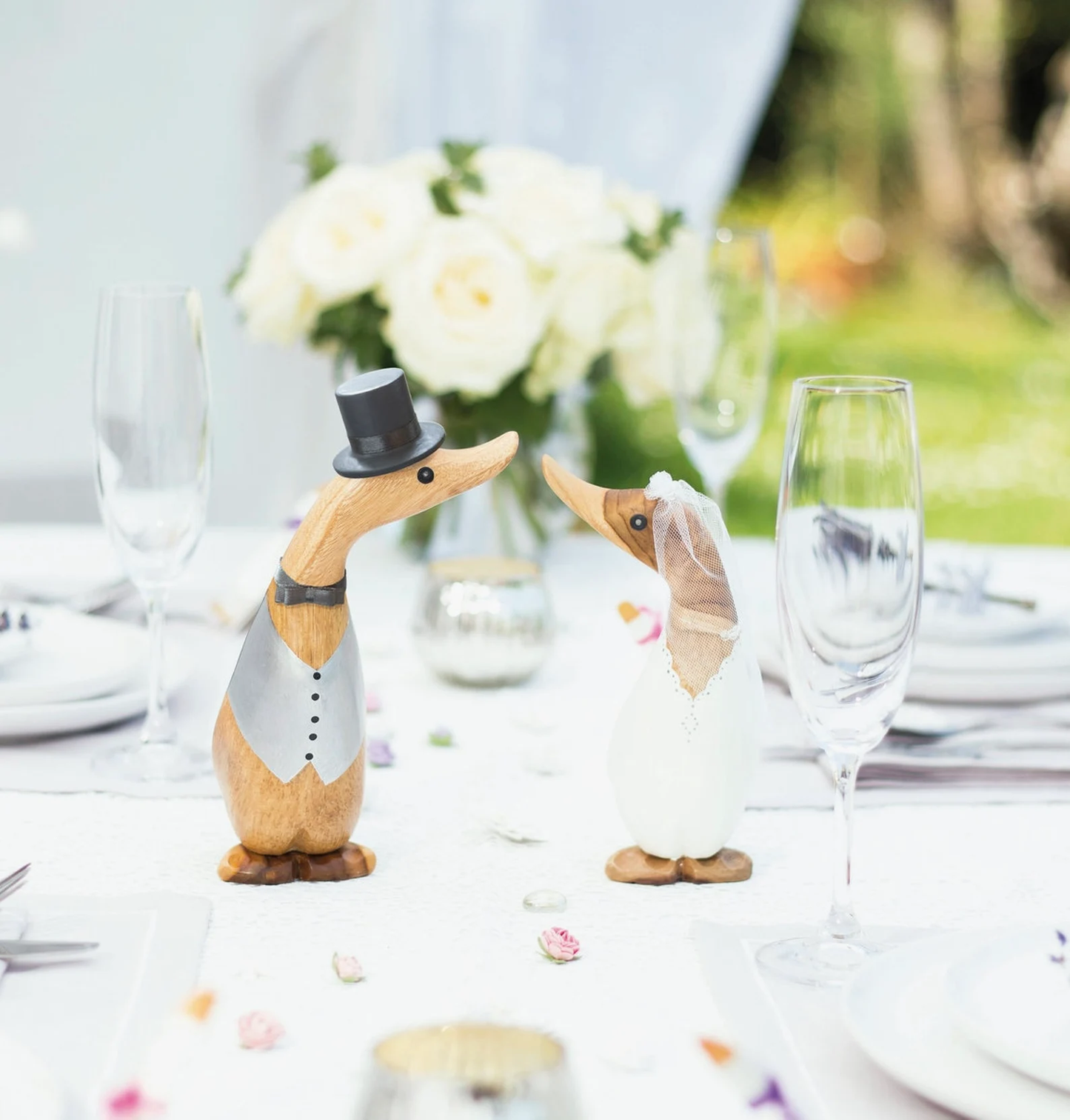 Bride & Groom Wooden Ducklings Set