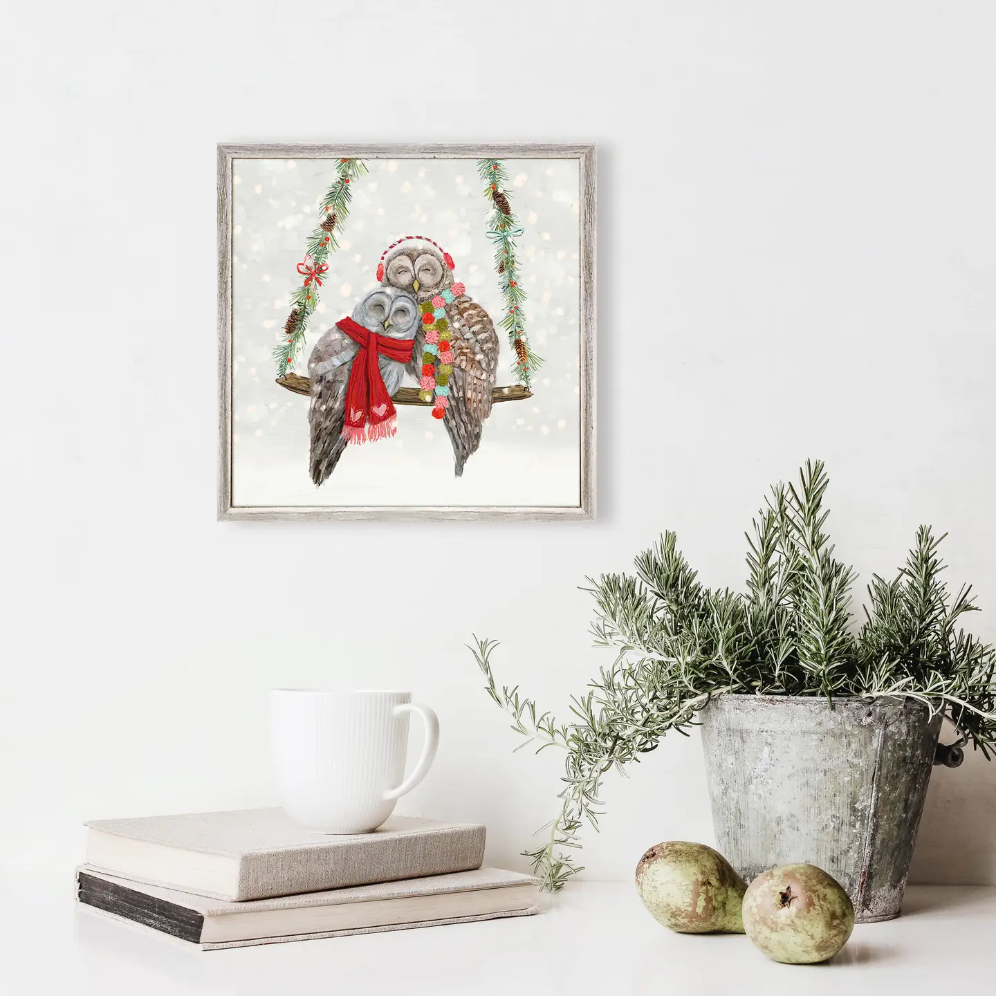 Holiday Santa Claws Owl Pair Mini Canvas